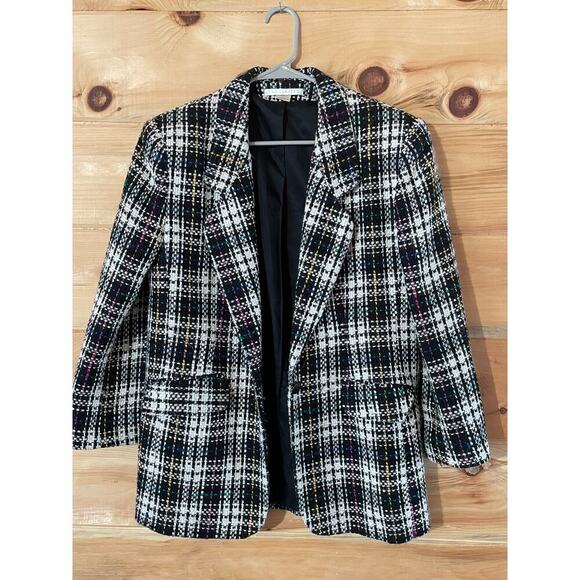 The Limited womens Vintage Blazer. Tweed Style. Plaid. Multi Color. Shoulder pad - Picture 1 of 7